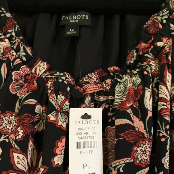 Talbots Womens Floral Peasant Long Sleeve Maxi Dress Large Petite Black FA NWT - Picture 2 of 12